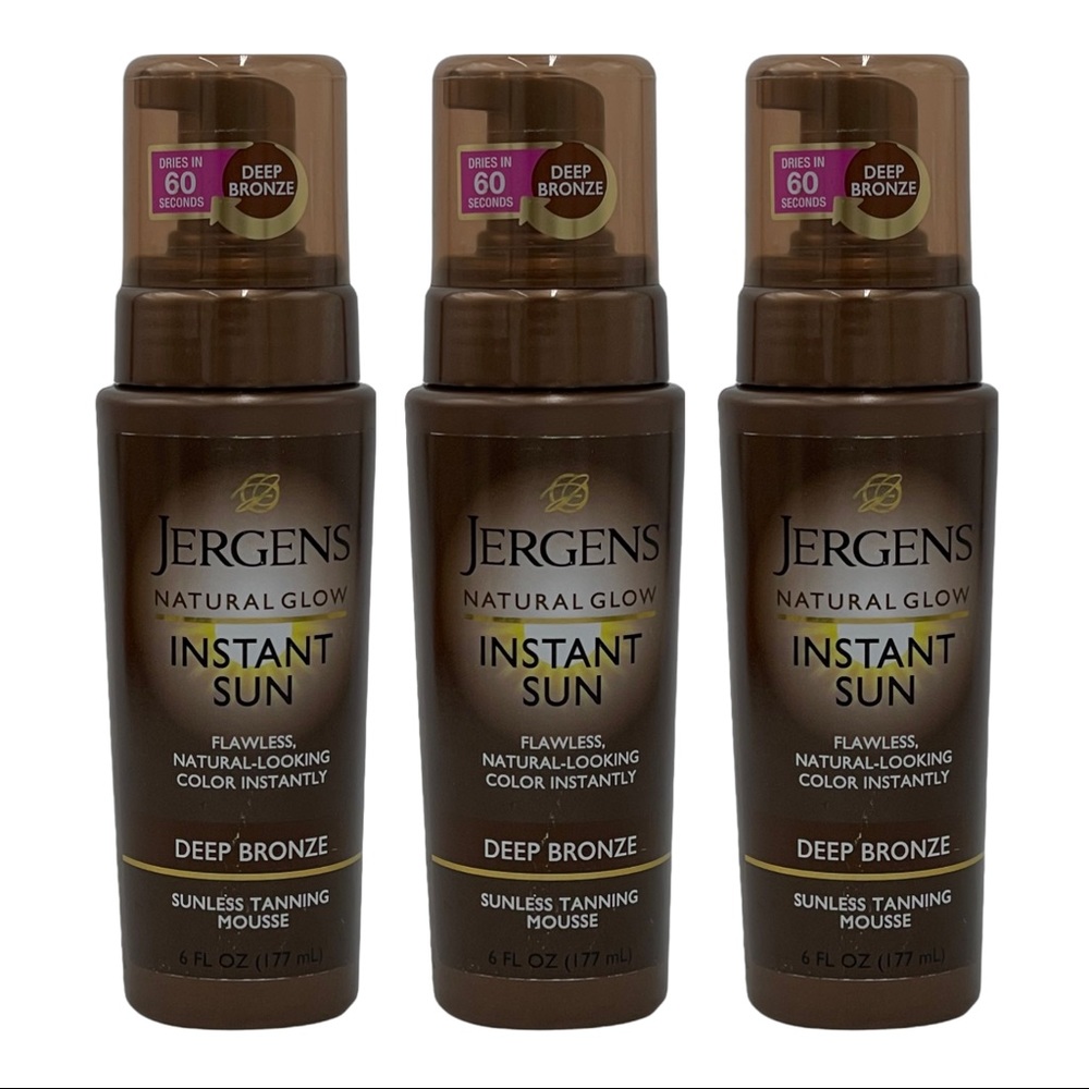 3 Pack Jergens Natural Glow Deep Bronze Instant Sun Sunless Tanning Mousse 6 oz